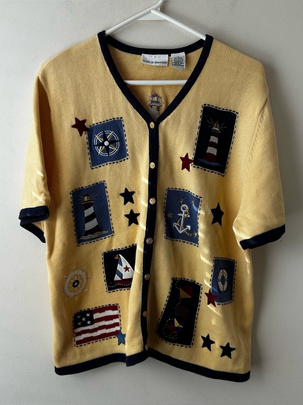 Vintage Croft & Barrow Embroidered Patch Nautical Fisherman Americana Sweater XL